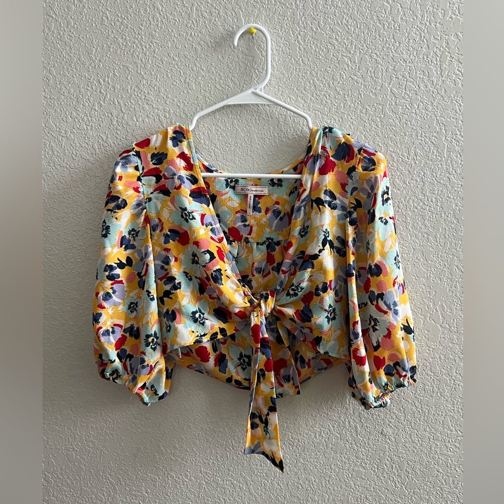BCBGeneration Floral Crop Wrap Top- Multi Color- Size Small